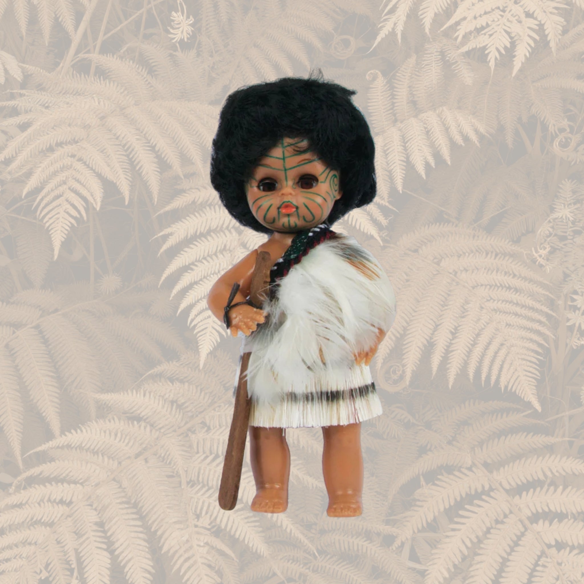 Māori Doll - 17cm Warrior with Full Feather Cloak and Taiaha