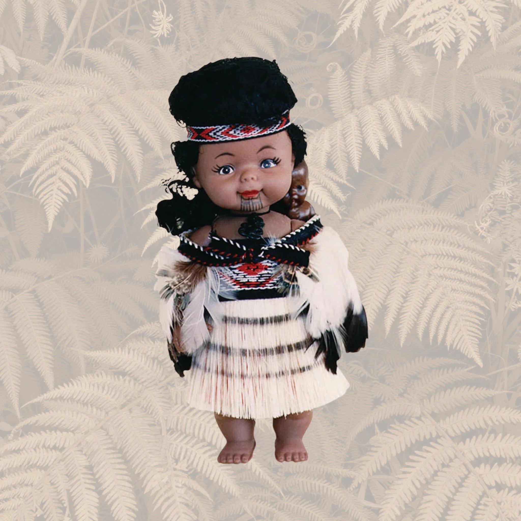 Māori Doll - 20cm Wahine Full Feather Cloak with Baby