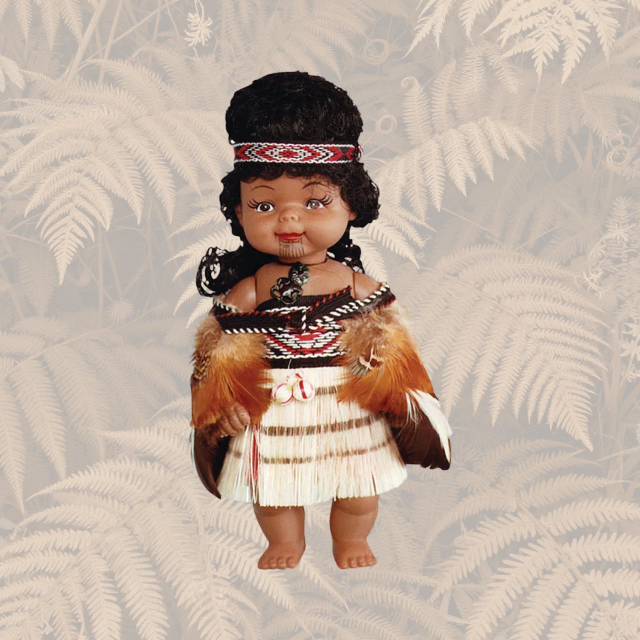 Māori Doll - 20cm Wahine Full Feather Cloak with Poi