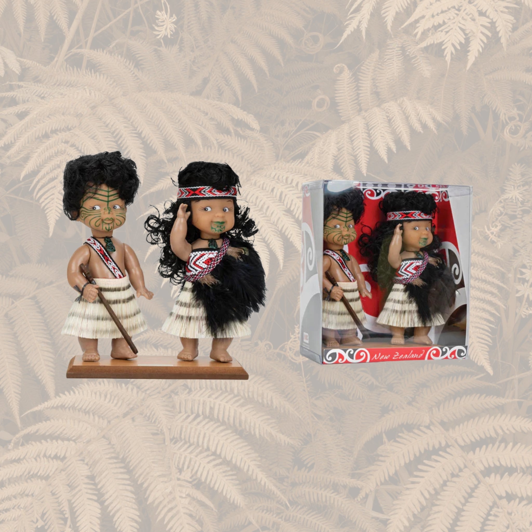 Māori Doll - 20cm Twins on Wooden Stand