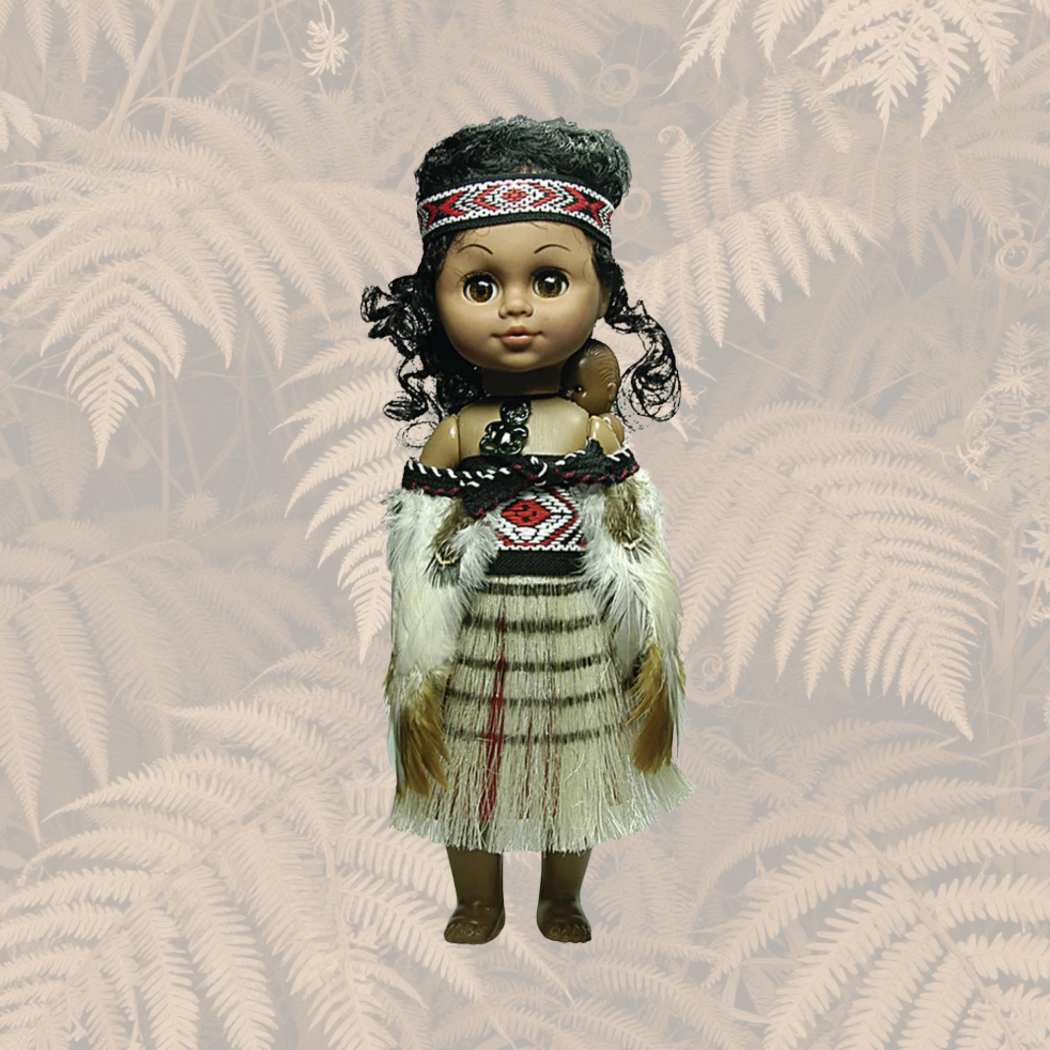 Māori Doll - 27cm Wahine Full Feather Cloak with Baby