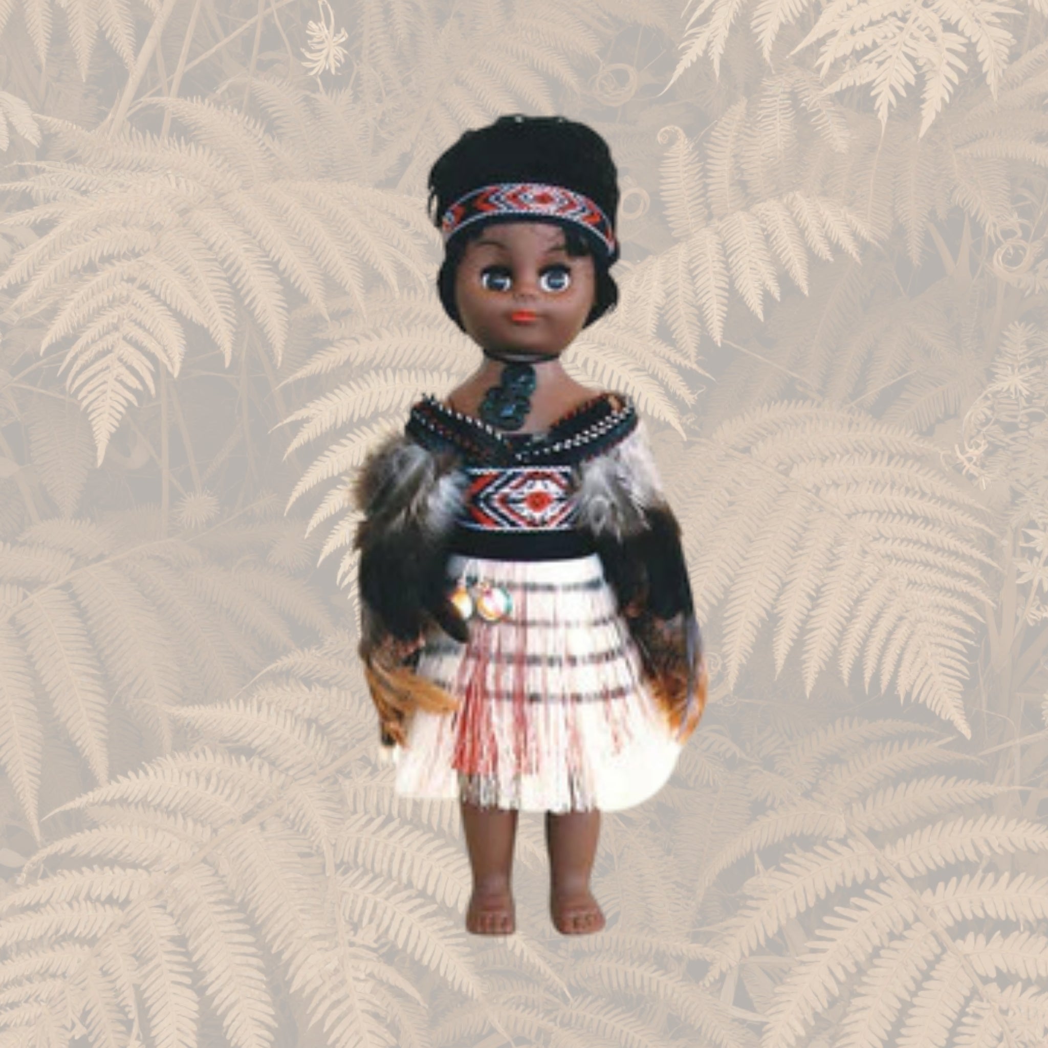 Māori Doll - 27cm Wahine Full Feather Cloak with Poi