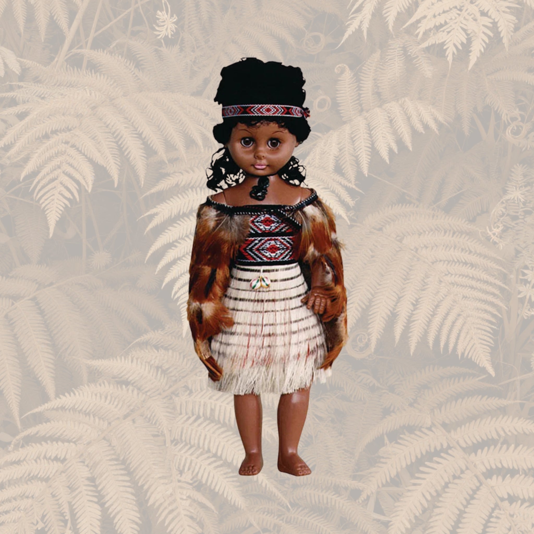 Māori Doll - 50cm Wahine Full Feather Cloak with Poi