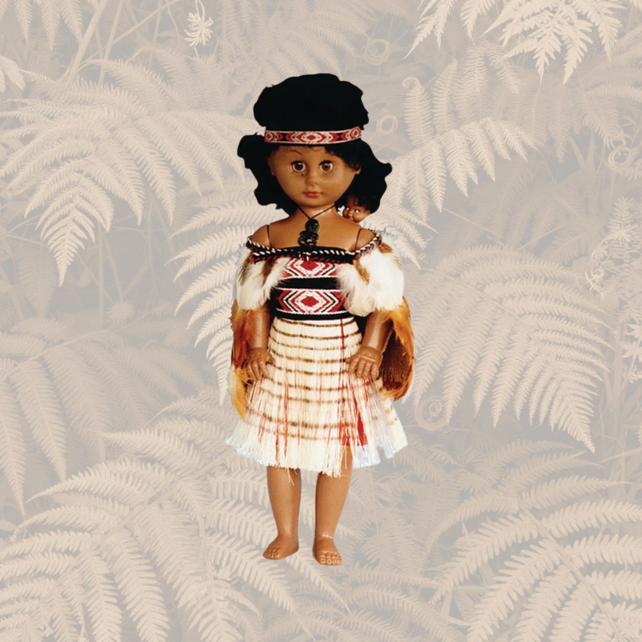 Māori Doll - 50cm Wahine Full Feather Cloak with Baby