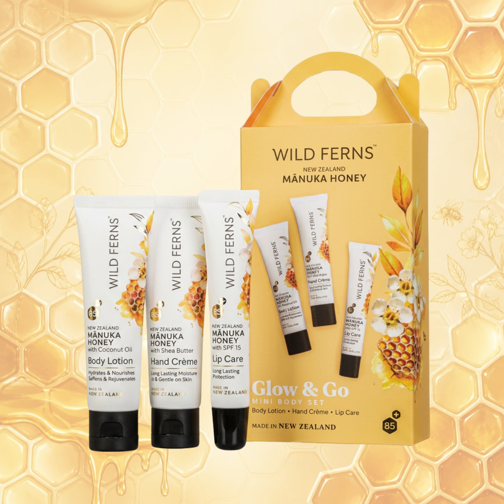 Mānuka Honey Mini Body Set - Glow & Go w/MHBL30 | 30ml, MHHC30 | 30ml, MHLC | 15ml